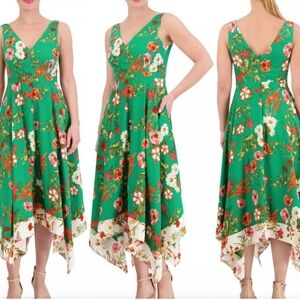 Vince Camuto Green Asymmetrical Hankerchief Dress. 20W.